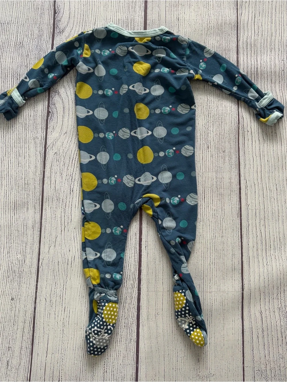 Kickee Pants Kids Bamboo Blue Planet Print Footed Pajamas Size 3-6 months